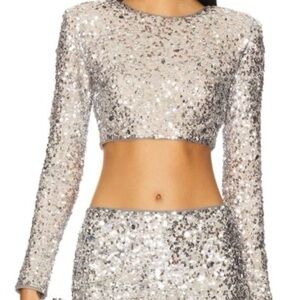 Revolve Lovers & Friends Crystal Sequin Cropped Top In Disco Silver Women Small